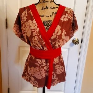 Boston Proper Floral Wrap Shirt